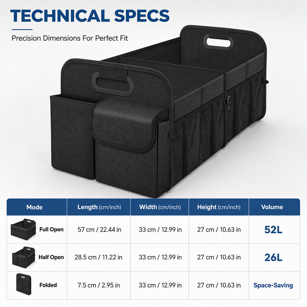 🚗 52L Car Boot Organiser: Heavy-Duty, 3-in-1 Foldable, Waterproof Oxford, Stable