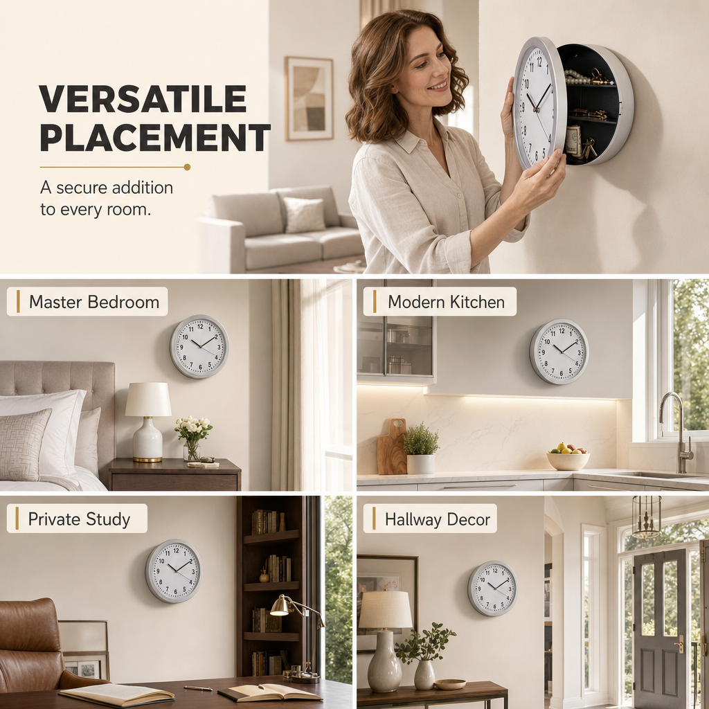 ✨ Vintage Wall Clock with Hidden Safe: 3 Shelves, Magnetic Latch, Quartz Movement