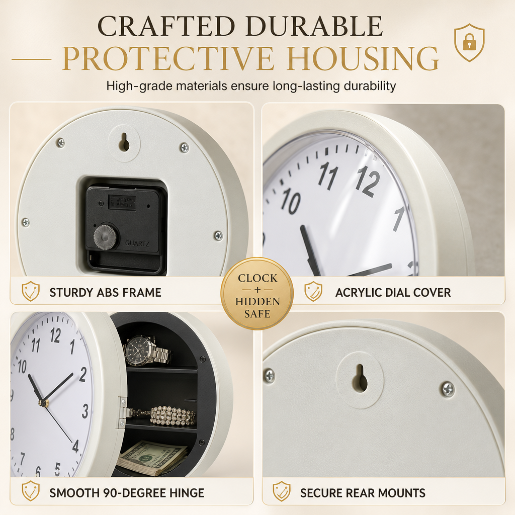✨ Vintage Wall Clock with Hidden Safe: 3 Shelves, Magnetic Latch, Quartz Movement