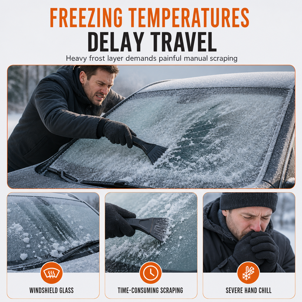 ❄️ Car Windshield Snow Cover: Thick Oxford, Side Window Coverage, Reflective Strips