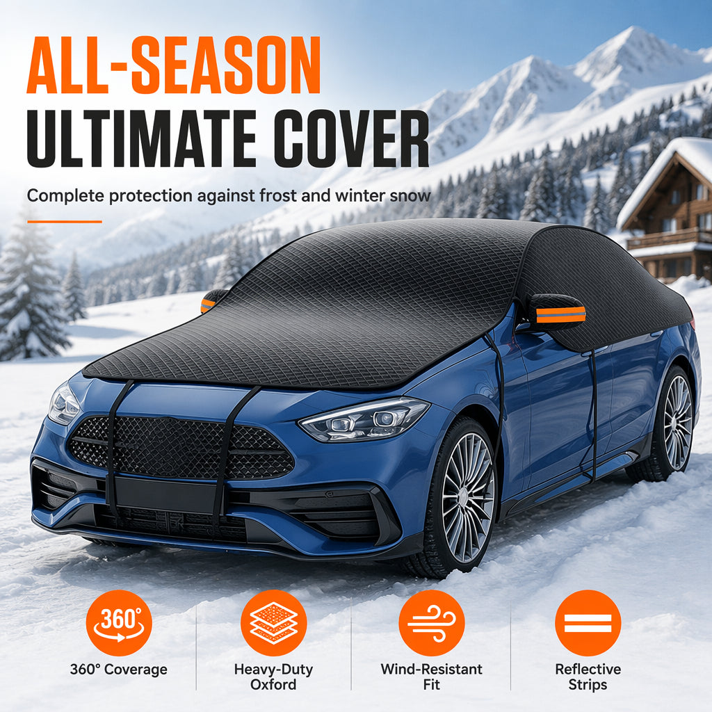 ❄️ Car Windshield Snow Cover: Thick Oxford, Side Window Coverage, Reflective Strips