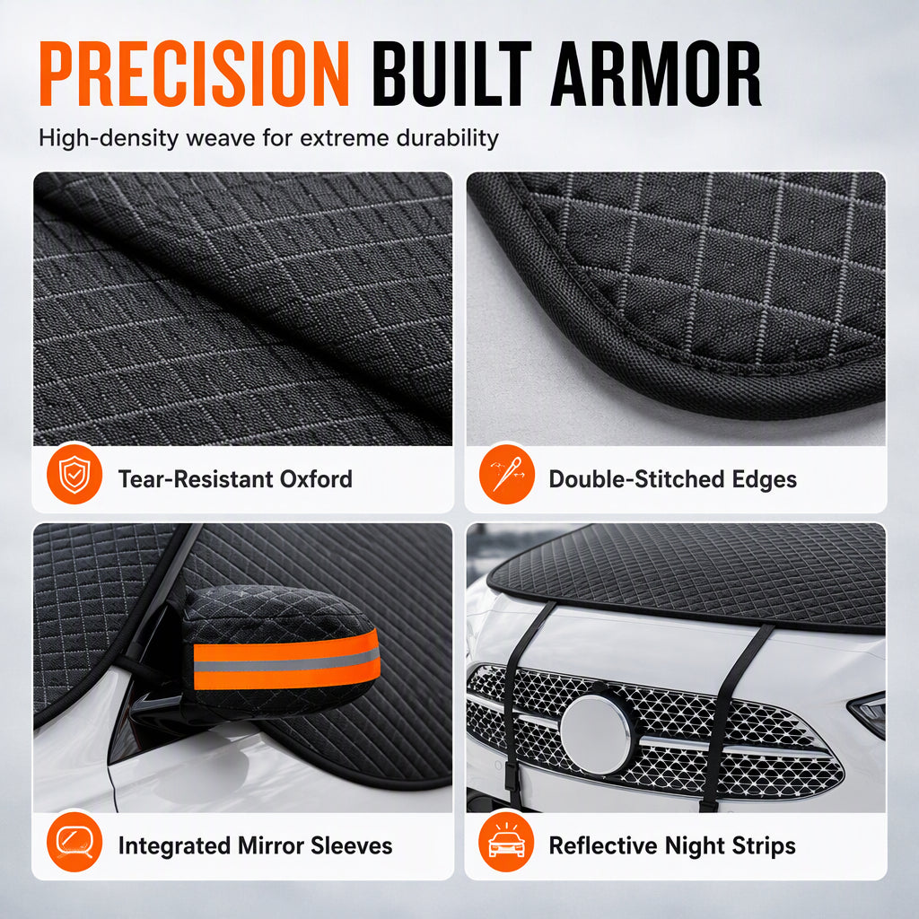 ❄️ Car Windshield Snow Cover: Thick Oxford, Side Window Coverage, Reflective Strips