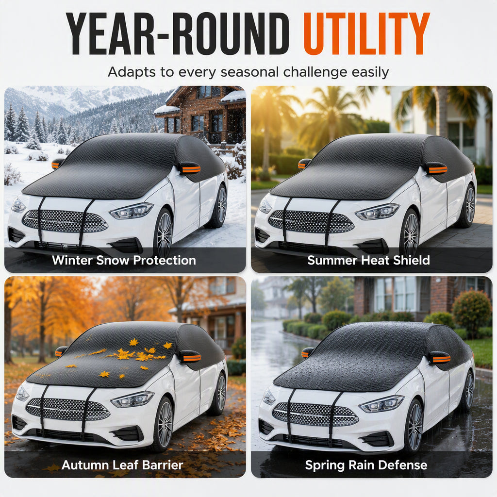 ❄️ Car Windshield Snow Cover: Thick Oxford, Side Window Coverage, Reflective Strips