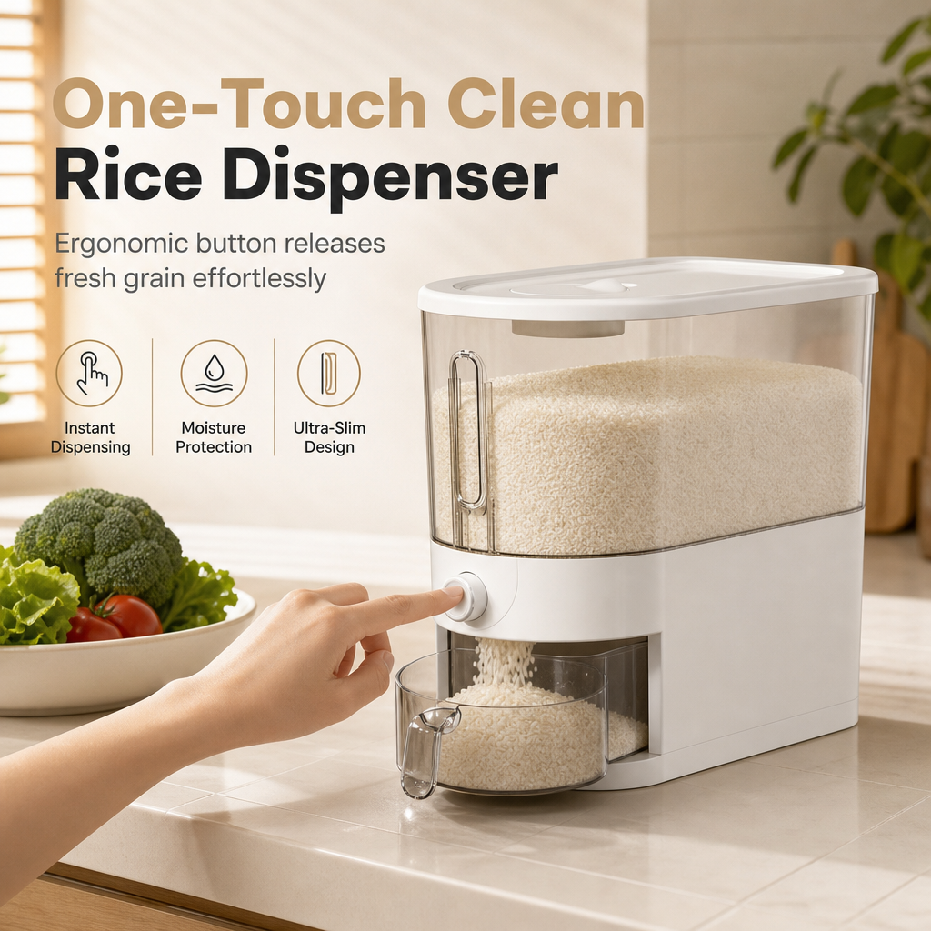 🍚 One-Touch Rice Dispenser: Airtight Seal, Measured Portions, Pest-Proof Storage
