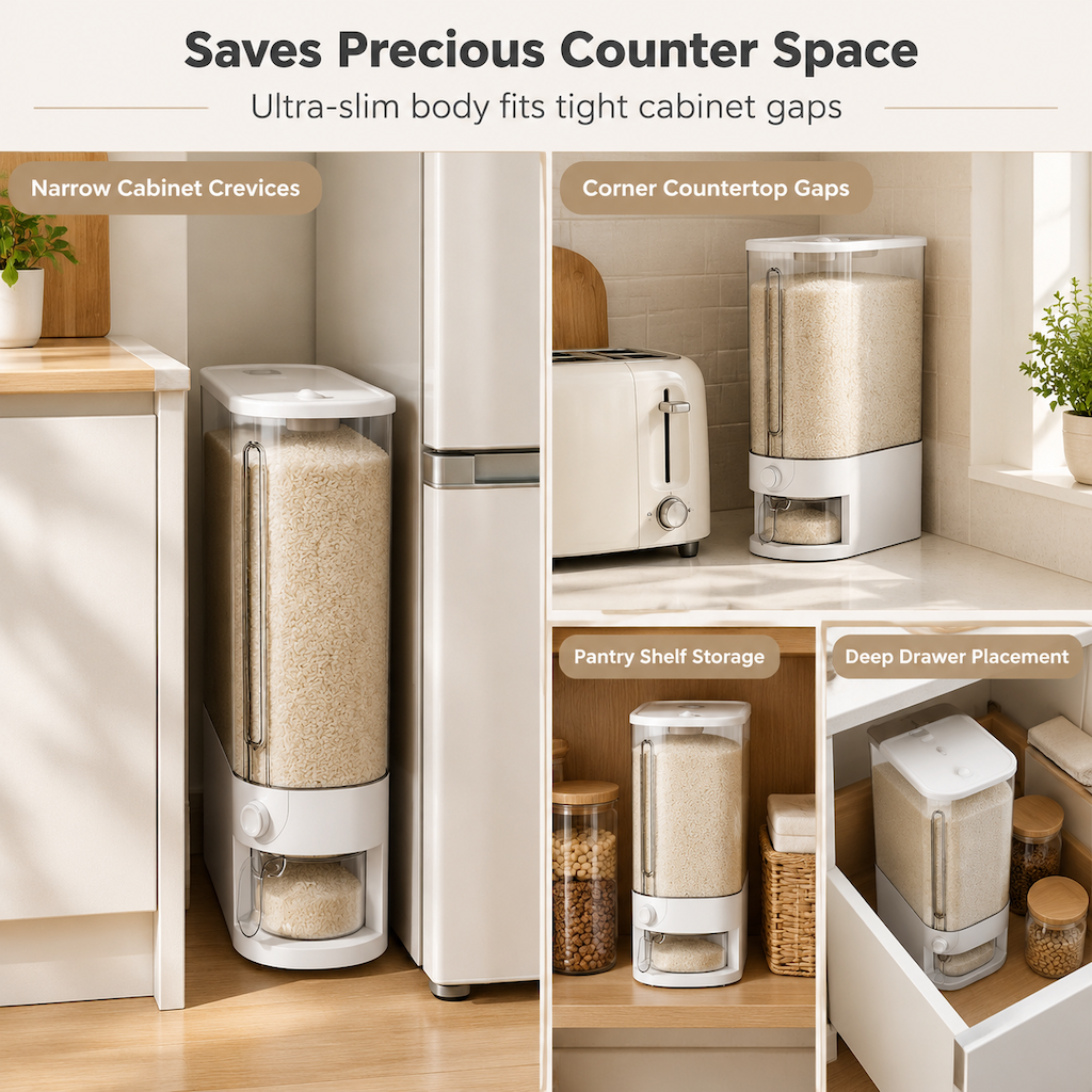 🍚 One-Touch Rice Dispenser: Airtight Seal, Measured Portions, Pest-Proof Storage