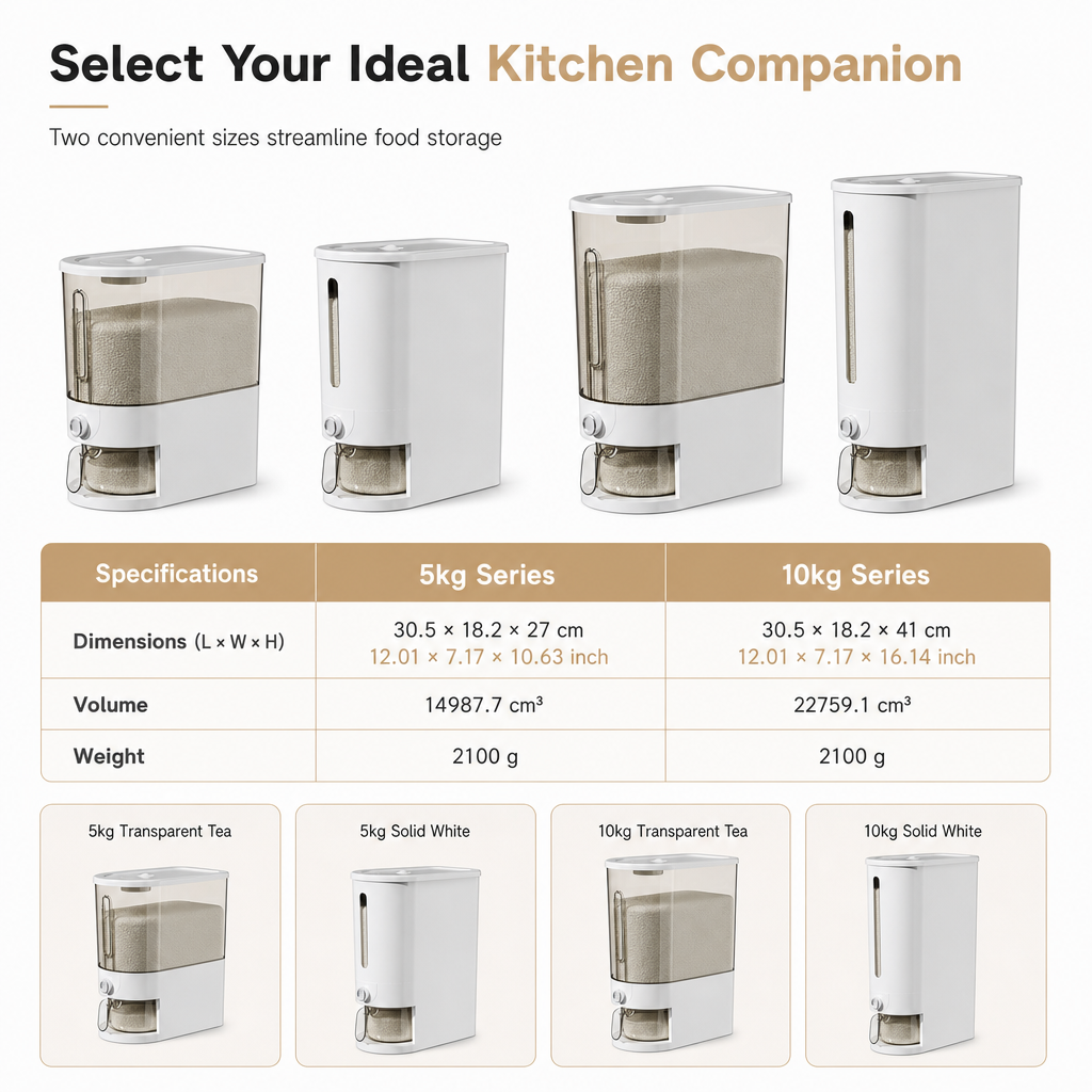 🍚 One-Touch Rice Dispenser: Airtight Seal, Measured Portions, Pest-Proof Storage
