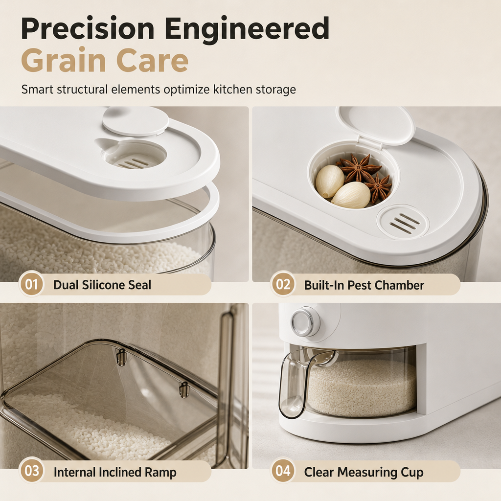 🍚 One-Touch Rice Dispenser: Airtight Seal, Measured Portions, Pest-Proof Storage