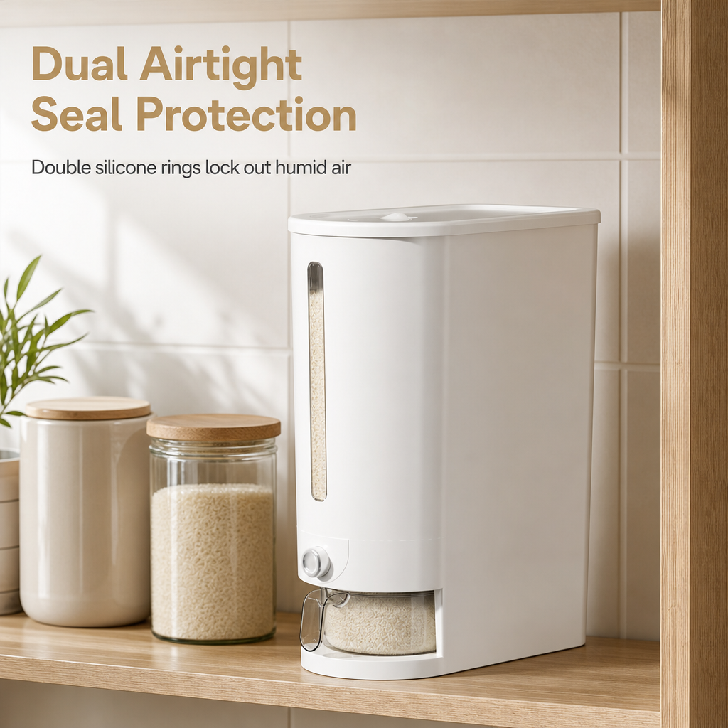 🍚 One-Touch Rice Dispenser: Airtight Seal, Measured Portions, Pest-Proof Storage