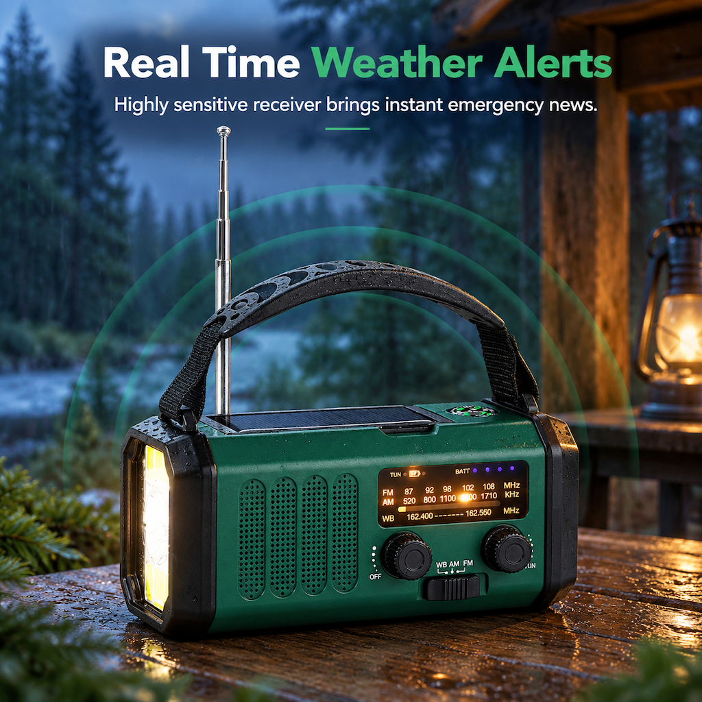 📻 Solar & Hand-Crank Emergency Radio: Multi-Band, USB Phone Charging, Torch, Rugged