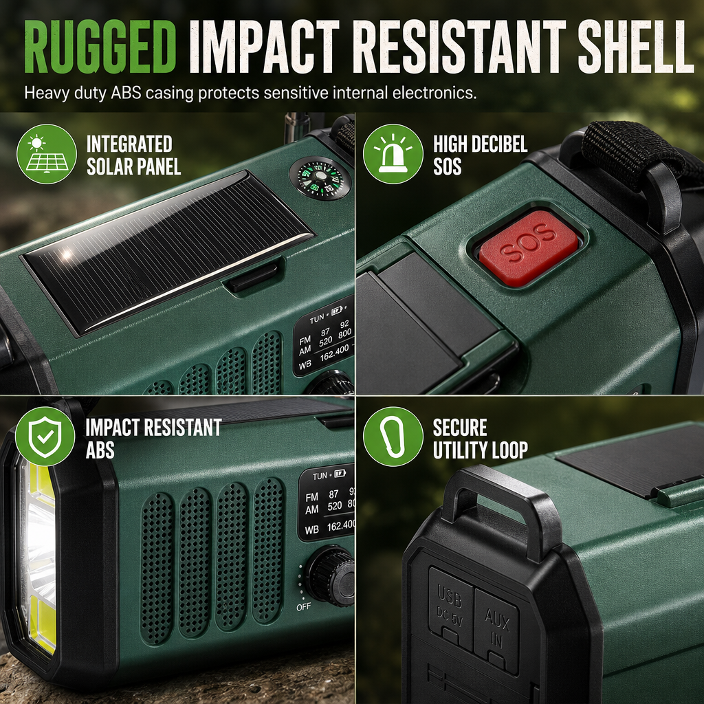 📻 Solar & Hand-Crank Emergency Radio: Multi-Band, USB Phone Charging, Torch, Rugged
