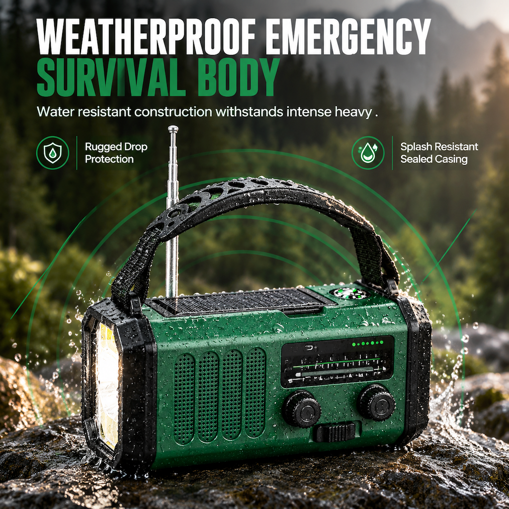 📻 Solar & Hand-Crank Emergency Radio: Multi-Band, USB Phone Charging, Torch, Rugged