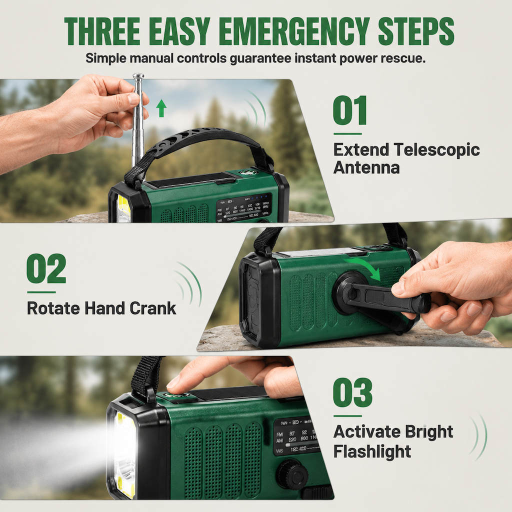 📻 Solar & Hand-Crank Emergency Radio: Multi-Band, USB Phone Charging, Torch, Rugged