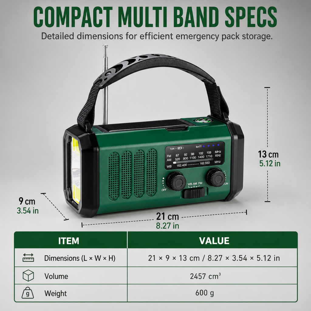 📻 Solar & Hand-Crank Emergency Radio: Multi-Band, USB Phone Charging, Torch, Rugged