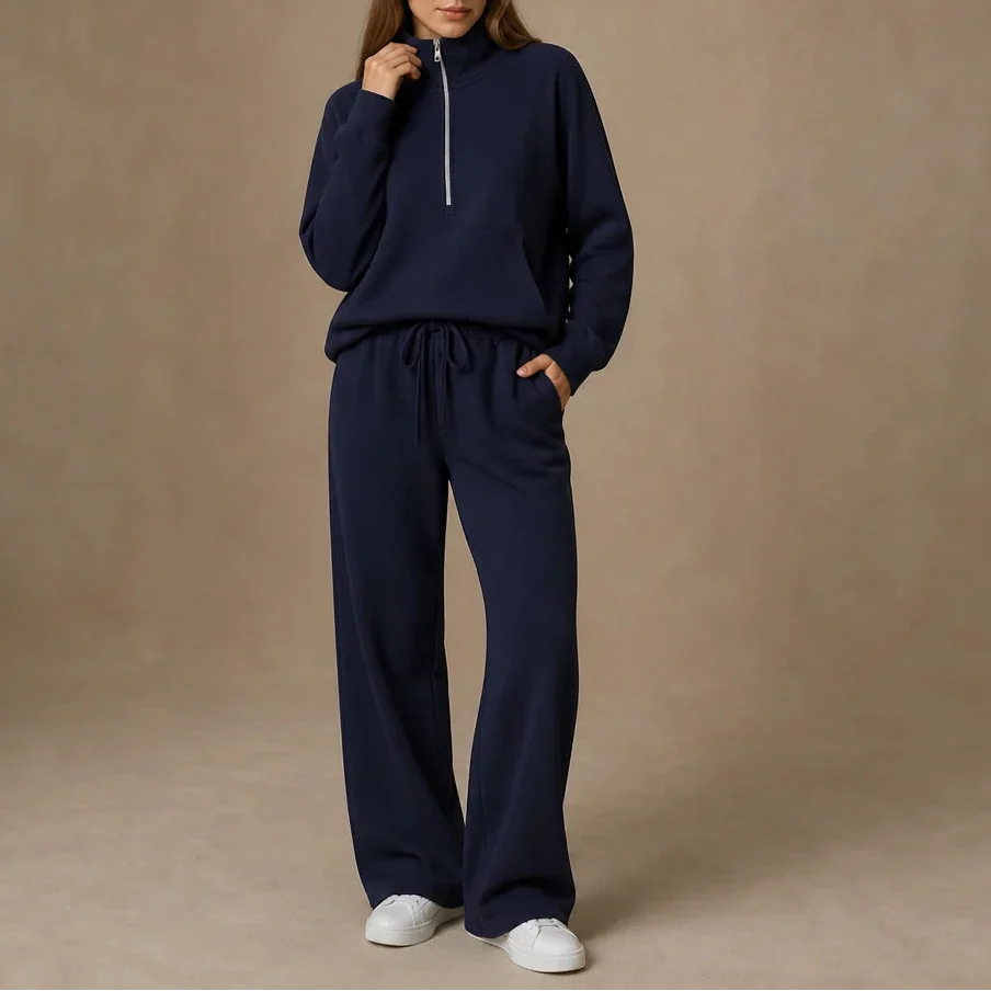 Ribbed Oversized Top And Wide-Leg Pants Set