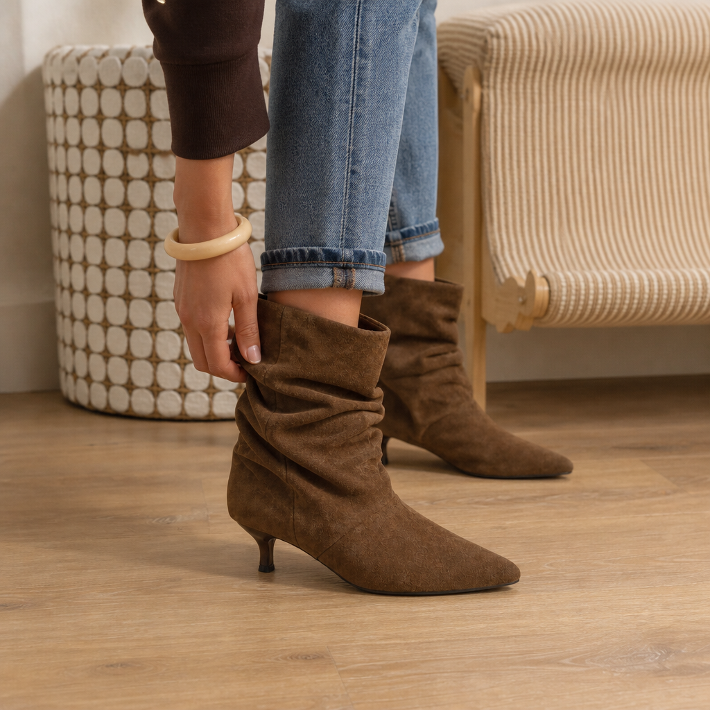 Slouchy Suede Pointed-Toe Ankle Boots