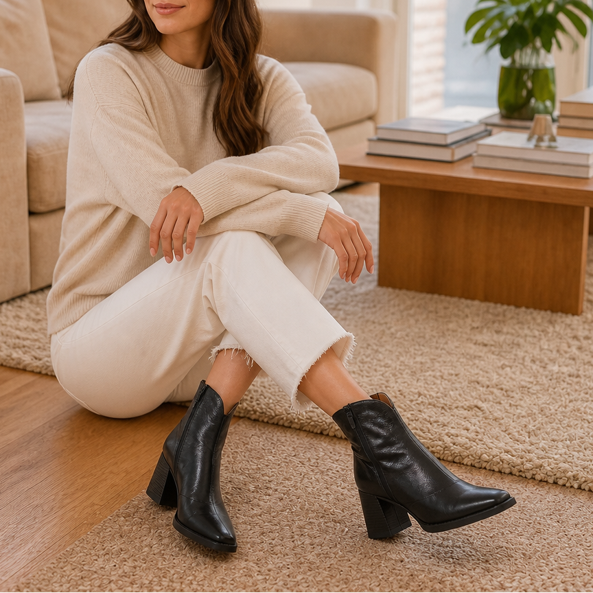 Sleek Block-Heel Leather Ankle Boots