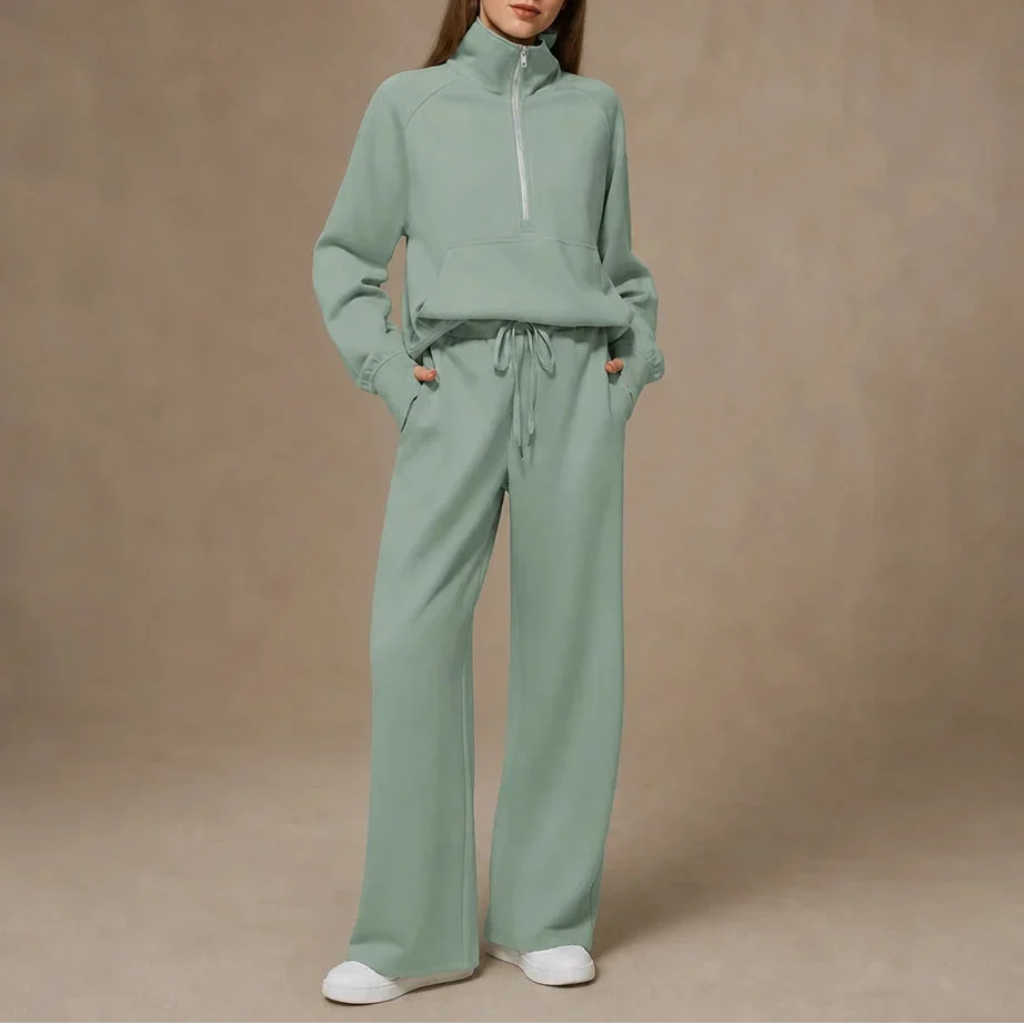 Ribbed Oversized Top And Wide-Leg Pants Set