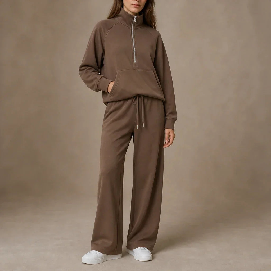 Ribbed Oversized Top And Wide-Leg Pants Set