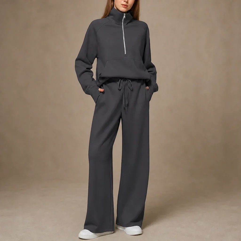 Ribbed Oversized Top And Wide-Leg Pants Set