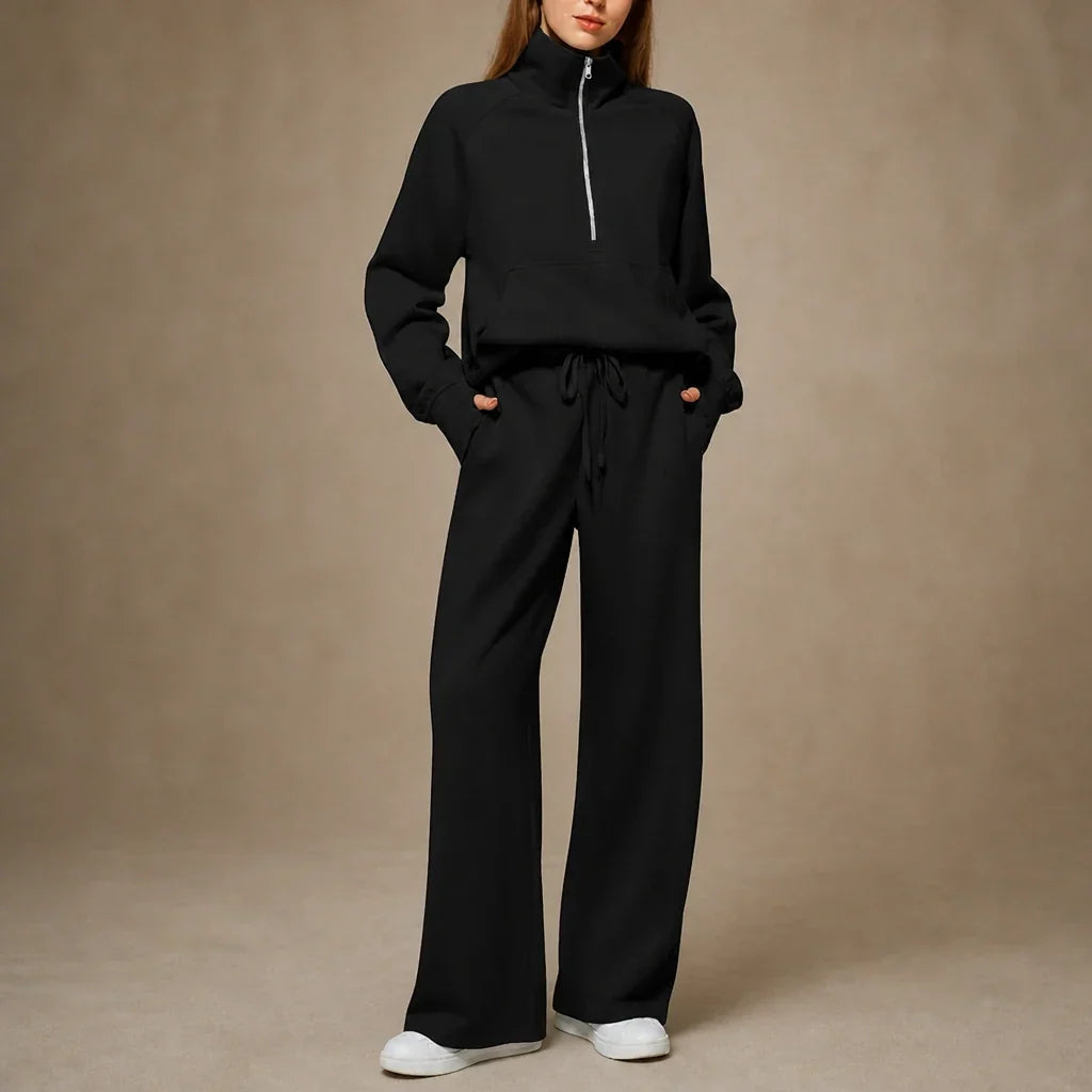Ribbed Oversized Top And Wide-Leg Pants Set