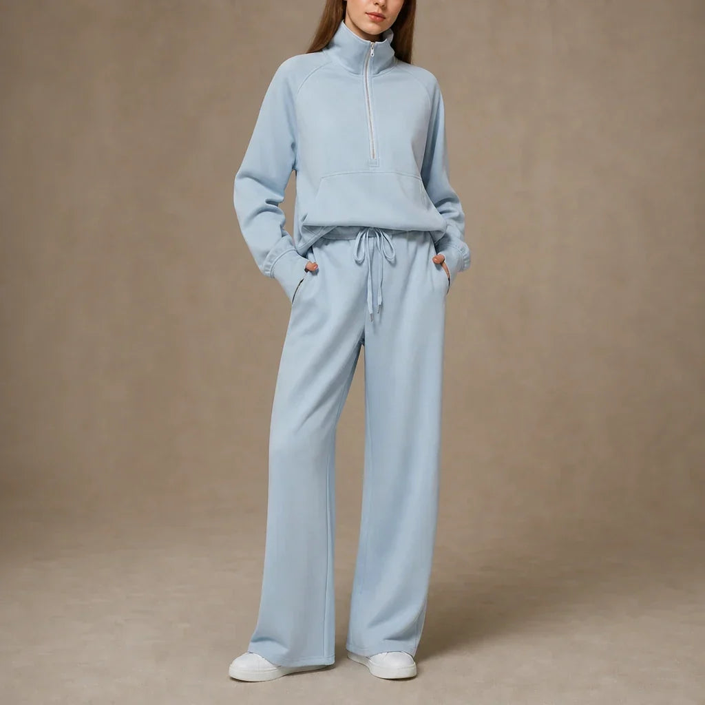Ribbed Oversized Top And Wide-Leg Pants Set
