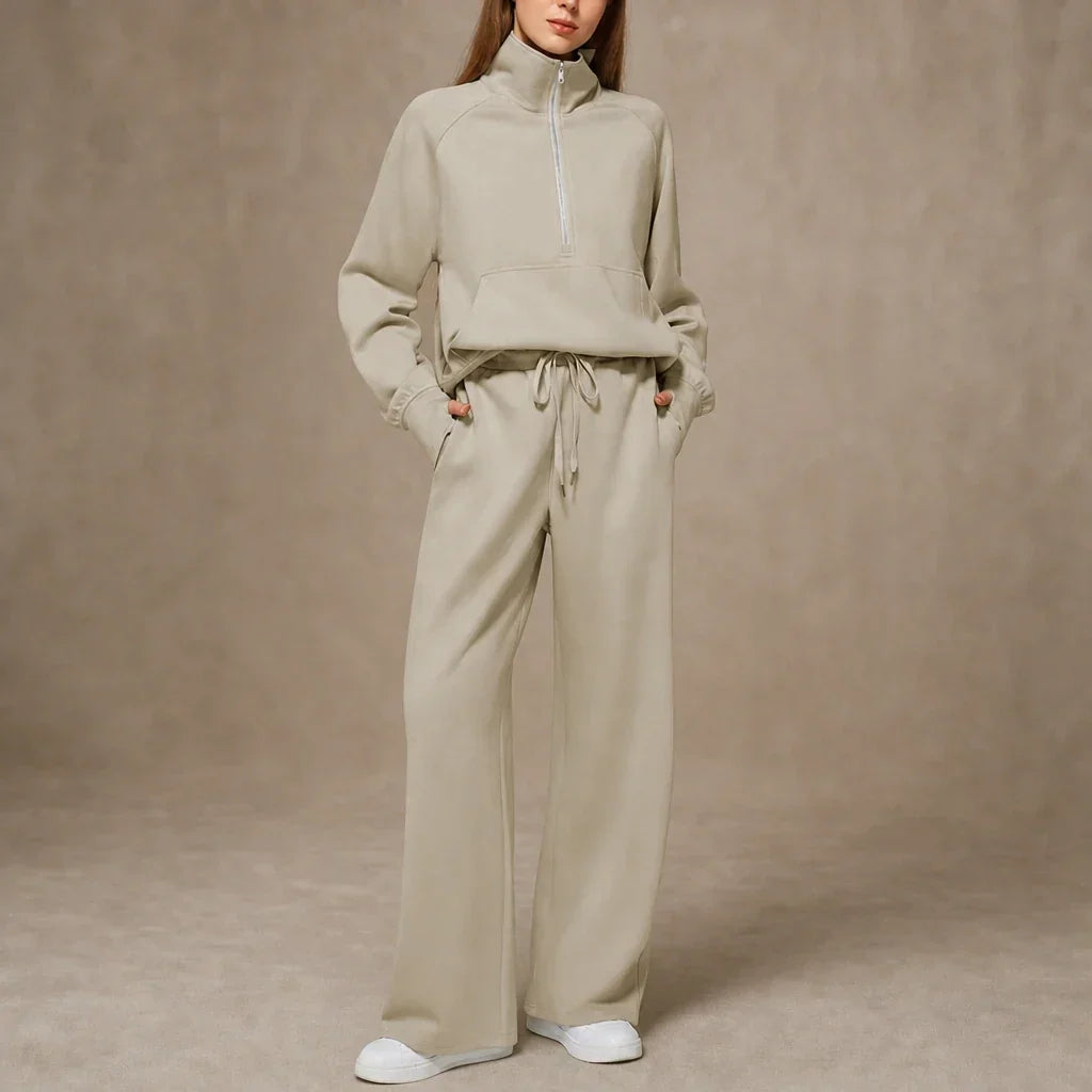 Ribbed Oversized Top And Wide-Leg Pants Set