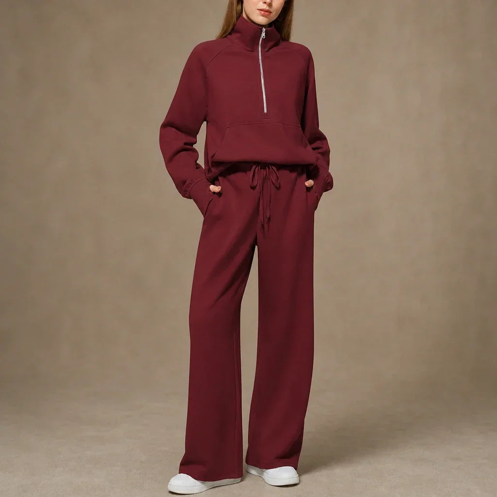 Ribbed Oversized Top And Wide-Leg Pants Set